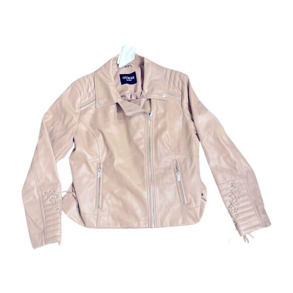 GUESS Women's Faux-Leather Asymmetric Moto Coat leather jacket  size XXL latte - Picture 9 of 10